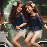 Girls riding bicycle