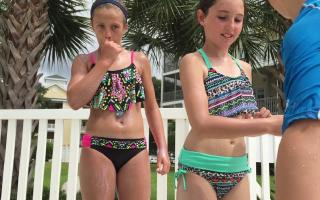 11yo black and pink bikini and 9 year old sister