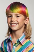Playground AI generated photos of boys with long hairstyles album 8 and with rainbow hair.