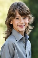 Playground AI generated photos of boys with long hairstyles album 6 and with gray shirts.