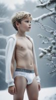 Boy in underwear snow