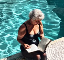 Granny relaxing in pool