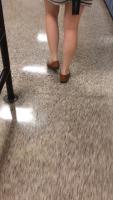 Following high school teacher in school hallway with a skirt trying to get upskirt. Beautiful legs
