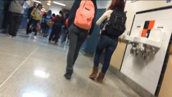 Following Cynthia latina 15yo in tight grey leggings nice ass wedgie in school