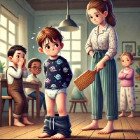 Bad little boys and girls in diapers. Will mummy and daddy give these kids a spanking?