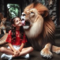 Cute girls and lions
