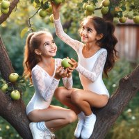 Girls handpicking apple