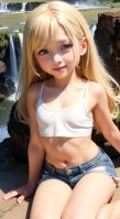 B Blonde hair, white denim shorts little girl 1