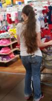 Long hair in jeans